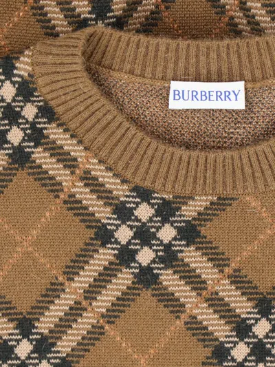 Burberry Brown Check Jumper In Wool And Mohair In Brown