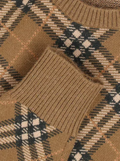 Burberry Brown Check Jumper In Wool And Mohair In Brown