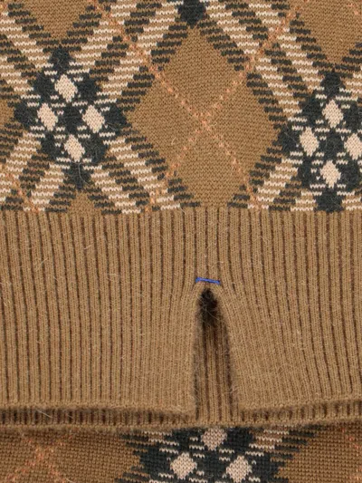 Burberry Brown Check Jumper In Wool And Mohair In Brown