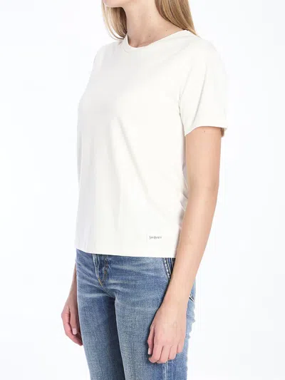 Saint Laurent Logo-patch Crewneck T-shirt In White