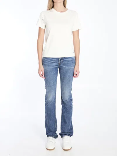 Saint Laurent Logo-patch Crewneck T-shirt In White