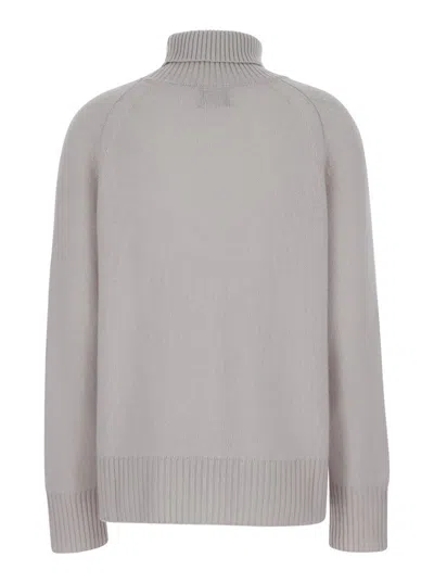Plain Grey High Neck Sweater With Ribbed Trim In Beige