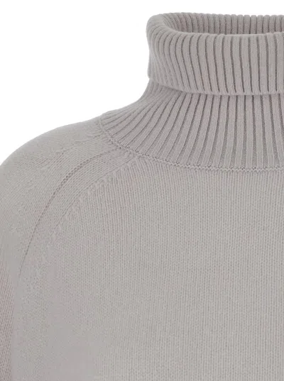 Plain Grey High Neck Sweater With Ribbed Trim In Beige