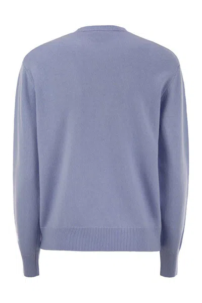 Mc2 Saint Barth Wool And Cashmere Blend Sweater With Embroidery Nessuno Te Lha Chiesto In Blue