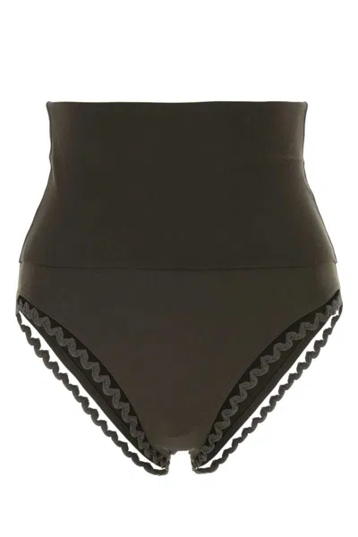 Eres Stretch Nylon Bikini Bottom With Scalloped Trim In Brown