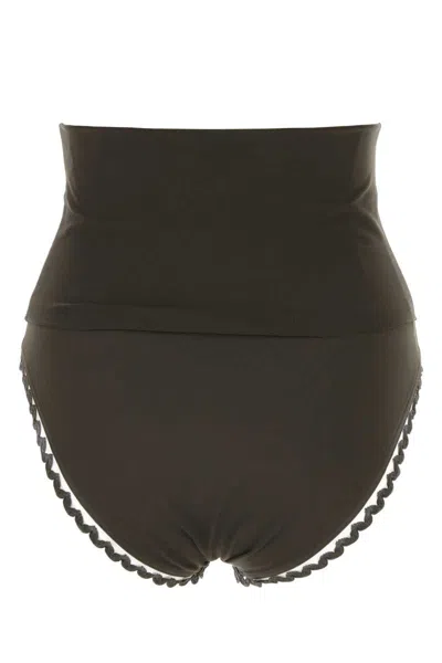 Eres Stretch Nylon Bikini Bottom With Scalloped Trim In Brown