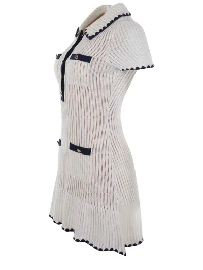 Self-portrait Decorative Buttons Ribbed Knit Minidress In Beige