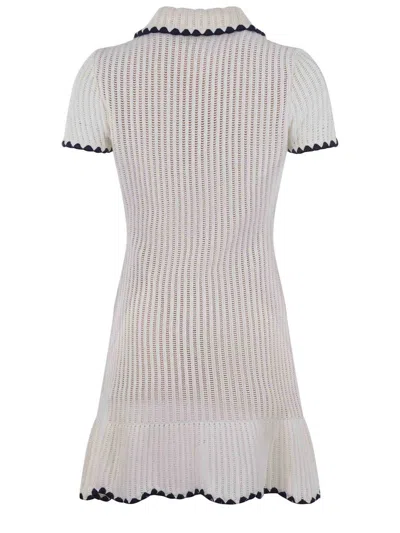 Self-portrait Decorative Buttons Ribbed Knit Minidress In Beige