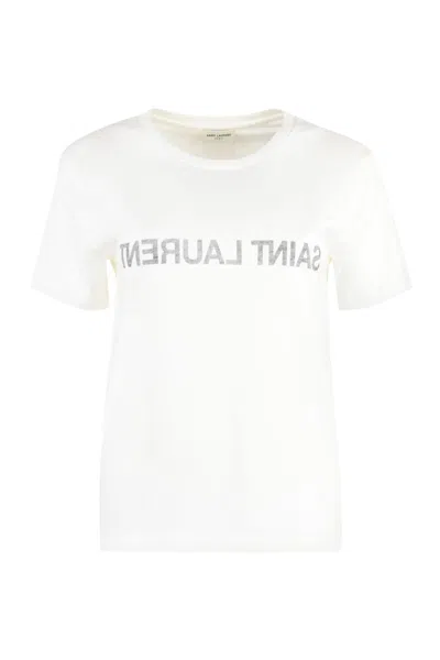 Saint Laurent Reverse Logo T-shirt In White