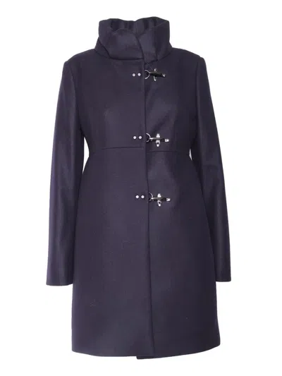 Fay High Collar Long Sleeves Mid-length Coat In Blue