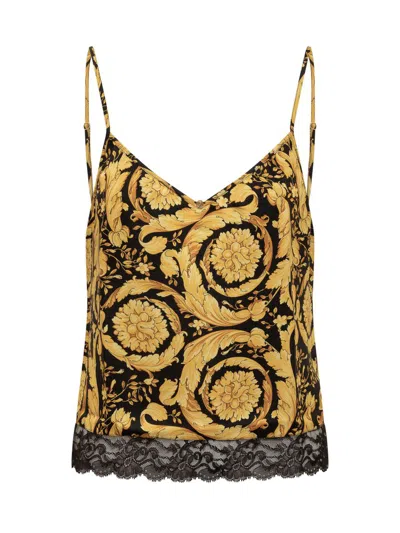 Versace Barocco Print Silk Camisole In Yellow