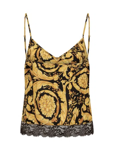 Versace Barocco Print Silk Camisole In Yellow