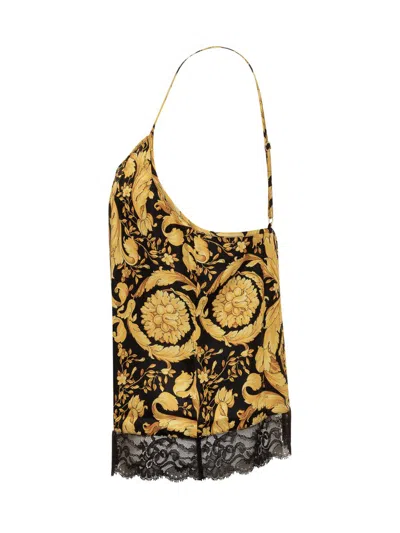 Versace Barocco Print Silk Camisole In Yellow