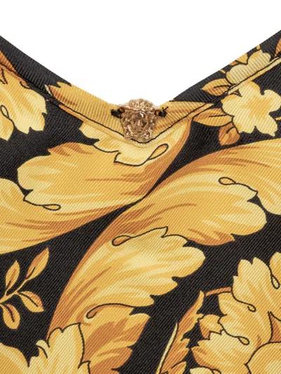 Versace Barocco Print Silk Camisole In Yellow