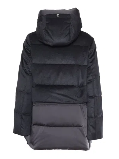 Duno Two-tone Down Coat With Textured Upper In Black