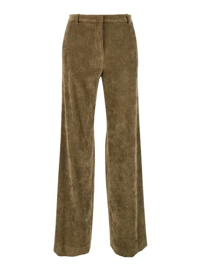 Shop Plain Brown Pants With Concealed Closure In Courduroy Woman