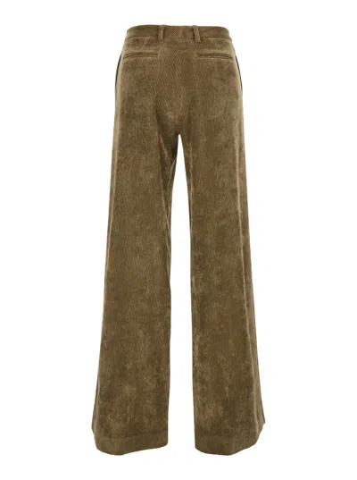 Plain Brown Pants With Concealed Closure In Courduroy Woman In Brown