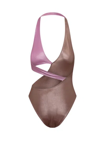 Alessandro Vigilante Two-tone Swimsuit In Brown