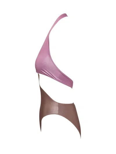 Alessandro Vigilante Two-tone Swimsuit In Brown