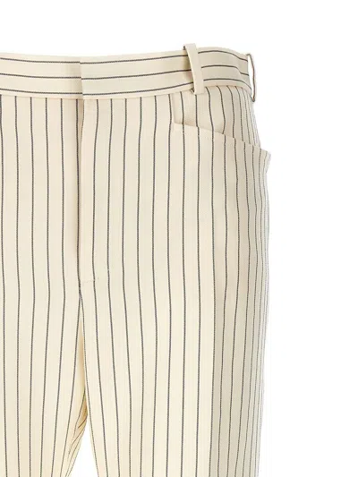 Tom Ford Striped Wool-blend Straight-leg Trousers In White/black