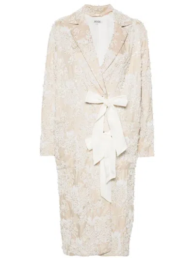 Bode Beaded Jacquard Coat In Beige