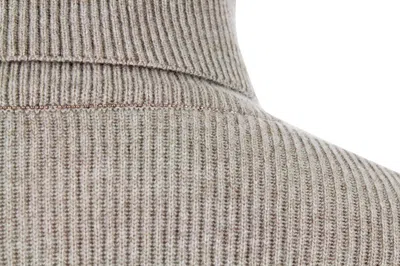 Brunello Cucinelli Embellished Collar Cashmere Turtleneck In Brown