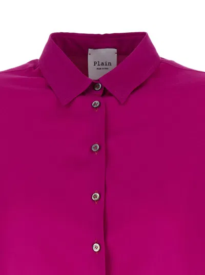 Plain Fuchsia Relaxed Shirt With Mother-of-pearl Buttons In Satin Woman In Pink