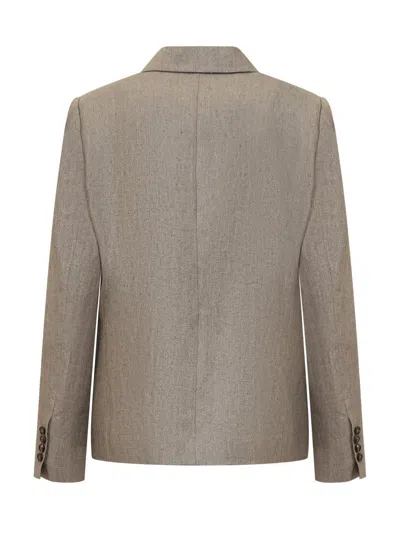 Shop Brunello Cucinelli Sparkling Linen Twill Blazer With Monile In Brown