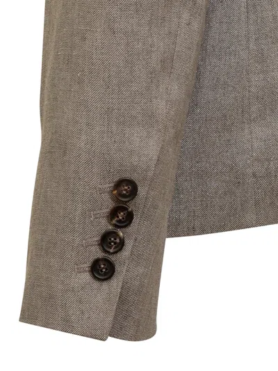 Brunello Cucinelli Metallic Double-breasted Jacket With Peak Revers In Linen Blend Woman In Brown