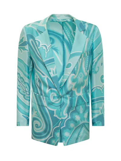 Etro Printed Silk Blazer In Blue
