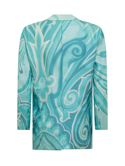 Etro Printed Silk Blazer In Blue