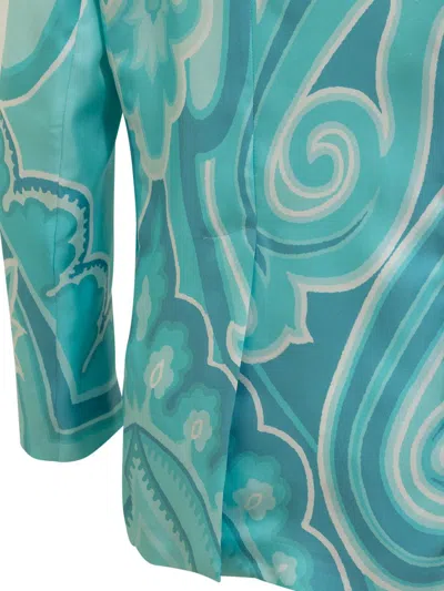 Etro Printed Silk Blazer In Blue