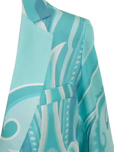 Etro Printed Silk Blazer In Blue
