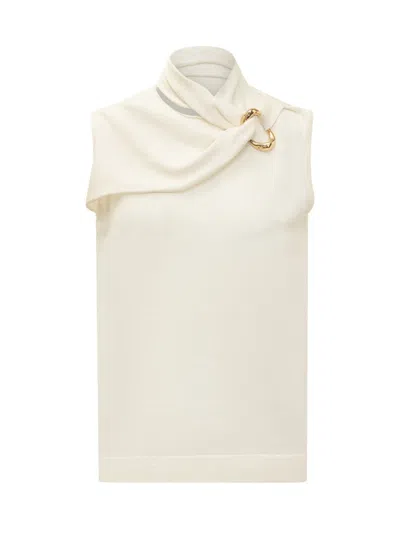 Jil Sander Draped Knitted Coconut Virgin Wool Tank Top In White