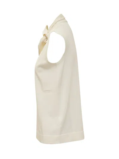 Jil Sander Draped Knitted Coconut Virgin Wool Tank Top In White