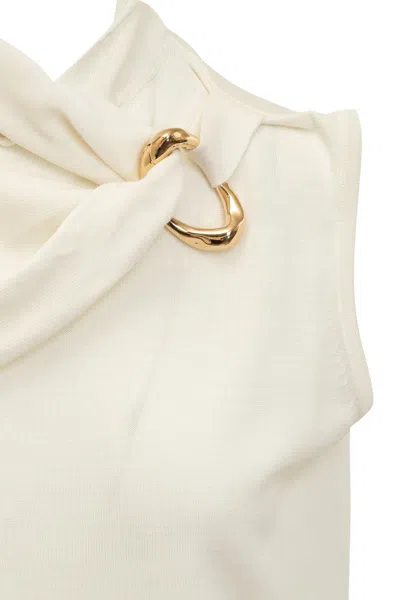 Jil Sander Draped Knitted Coconut Virgin Wool Tank Top In White