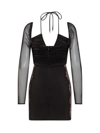 Self-portrait Plain Knitted Hollowed-out Mini Dress In Black