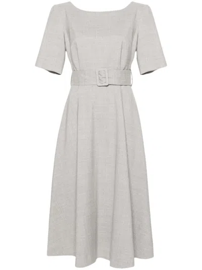 P.a.r.o.s.h Lille Flared Belted Midi Dress In Grey