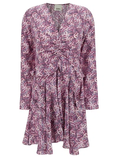 Isabel Marant Mini Violet Dress With All-over Graphic Print In Stretch Silk Woman In Purple