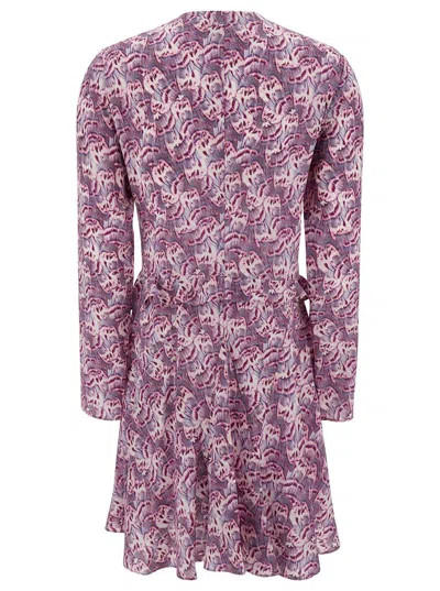 Isabel Marant Mini Violet Dress With All-over Graphic Print In Stretch Silk Woman In Purple