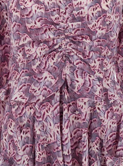 Isabel Marant Mini Violet Dress With All-over Graphic Print In Stretch Silk Woman In Purple