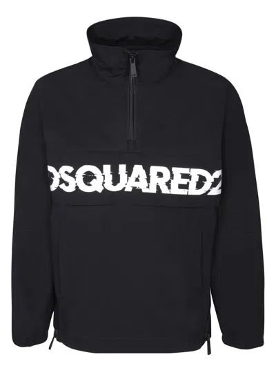Dsquared2 Logo-print Poplin Half-zip Jacket In Black