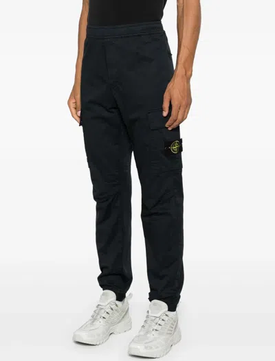 Stone Island Cargo Utility Trousers Elastic Waistband In Blue