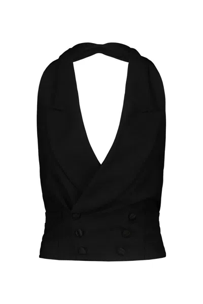 Maison Margiela Slim Fit Mohair Blend Vest In Black
