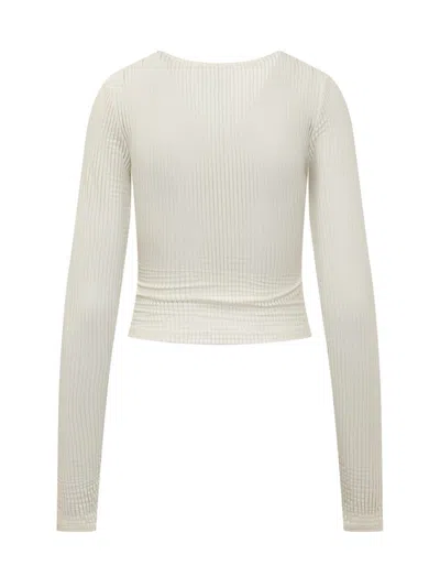 Collina Strada Sheer Sucker Long Sleeve Top In Beige