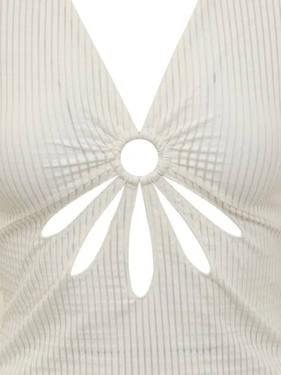 Collina Strada Sheer Sucker Long Sleeve Top In Beige
