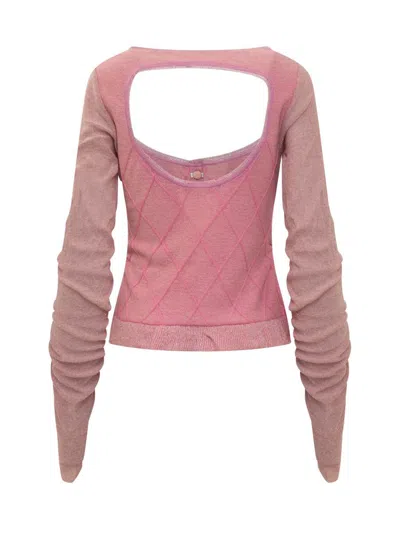 Cormio Elena Sweater With Cut-out Detail And Flounces In Pink