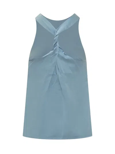 Loulou Studio Twist-detail Racerback Silk Top In Blue