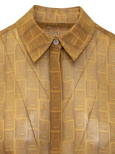 Ferragamo Gancini Jacquard Semi-sheer Shirt In Yellow