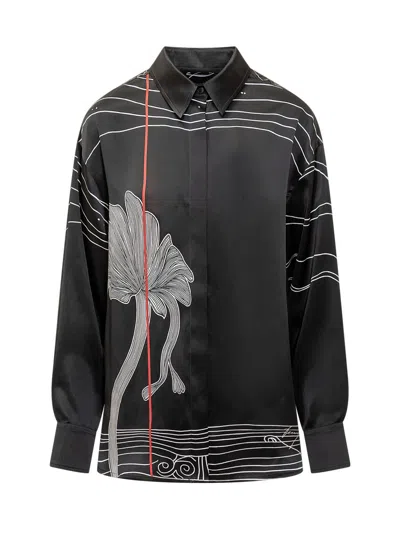 Ferragamo Black Silk Satin Shirt In Black